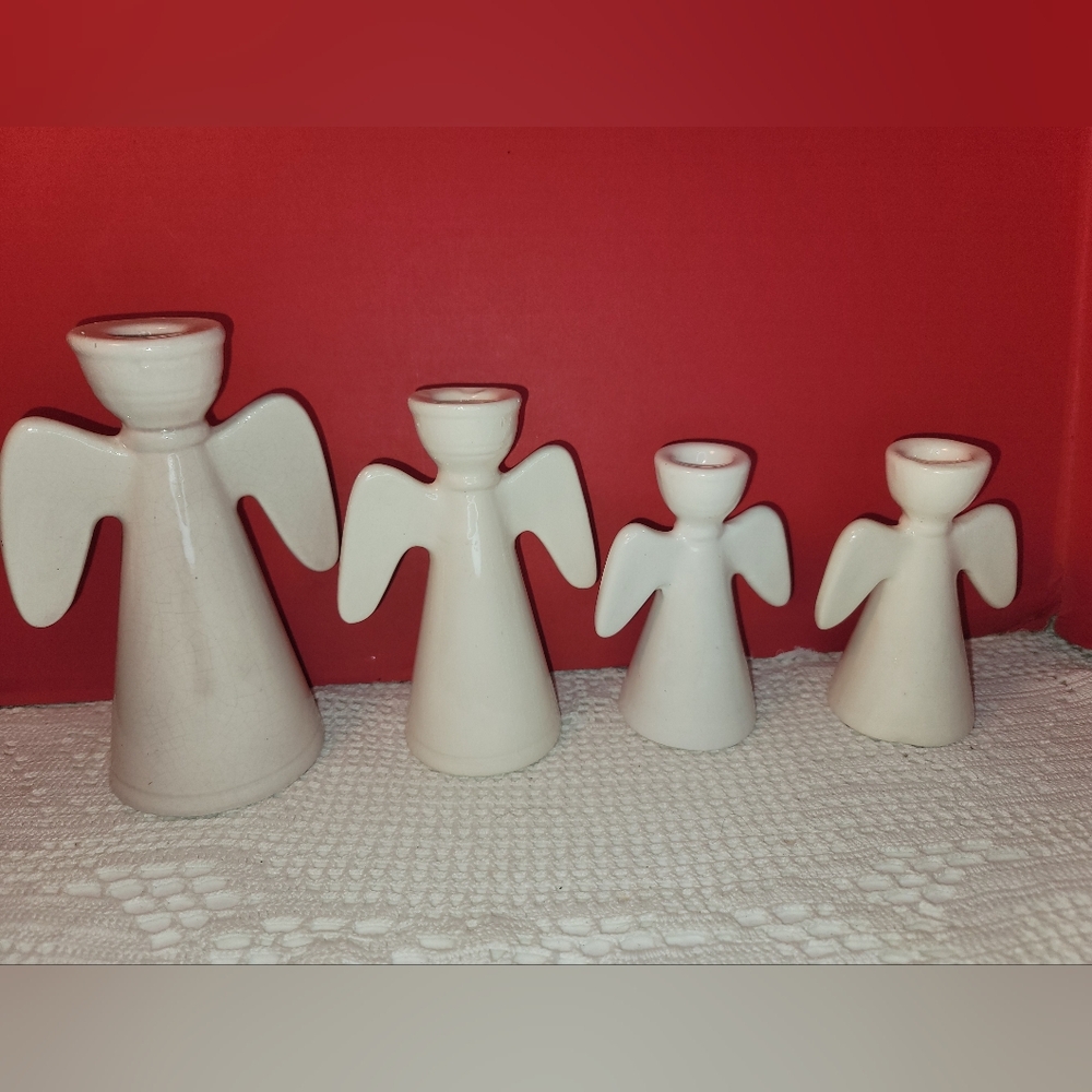 Vintage 1980s Set of 4 MARCIA Ceramic Angel Candle Holders